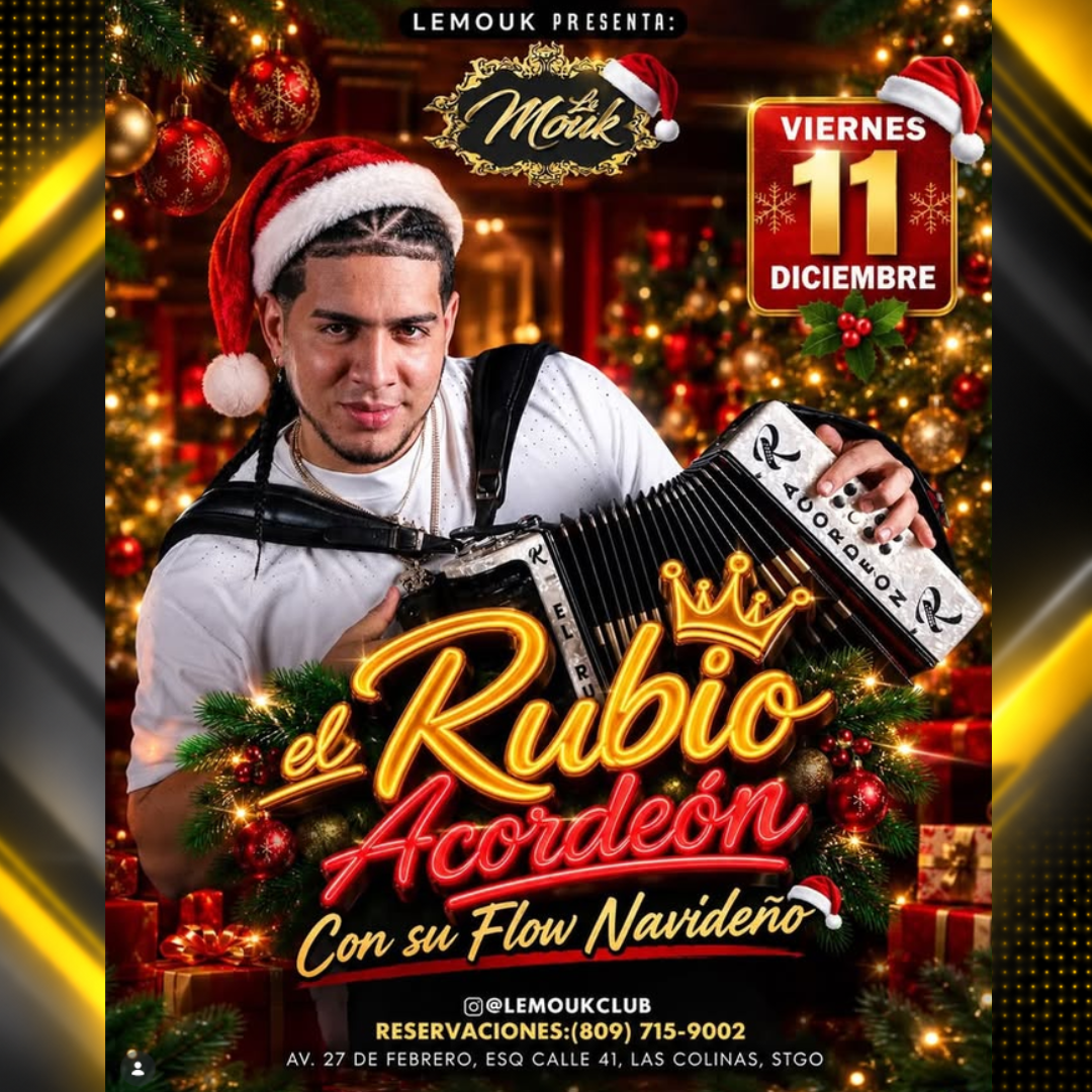 Afiche de El Rubio Acordeón en Le Mouk Club – Flow Navideño | 11-12-2026